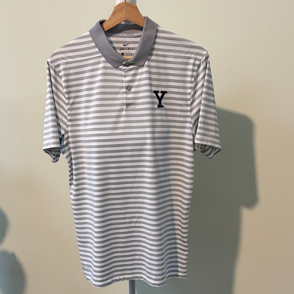 Mens Nike Dri-Fit Gray/White Striped Polo Shirt - Yale